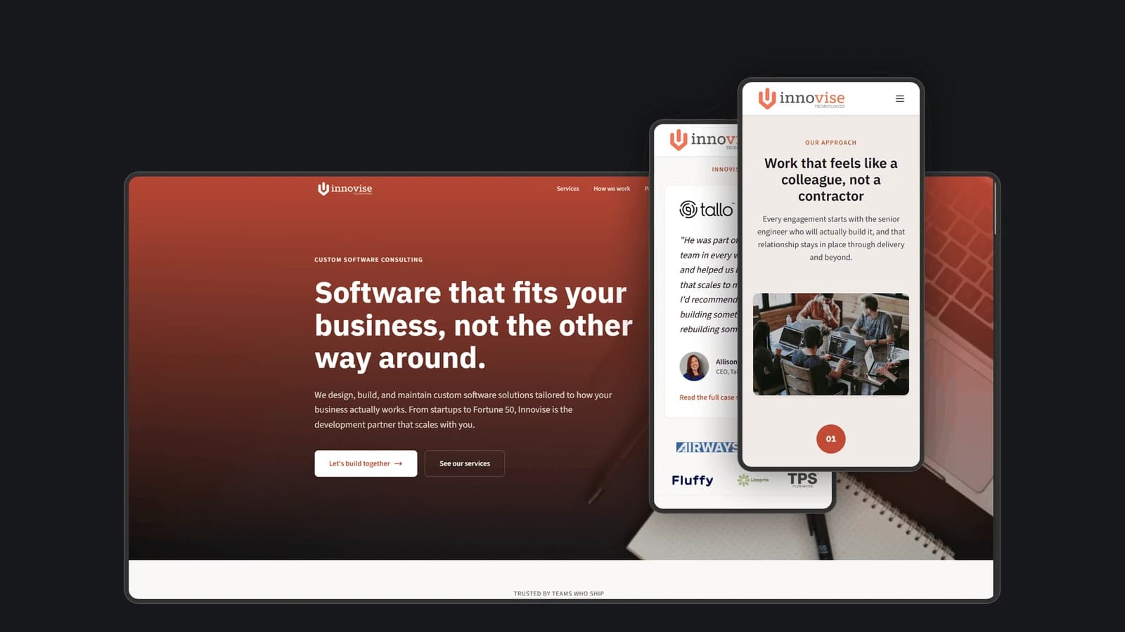 Innovise shown across desktop and mobile product views