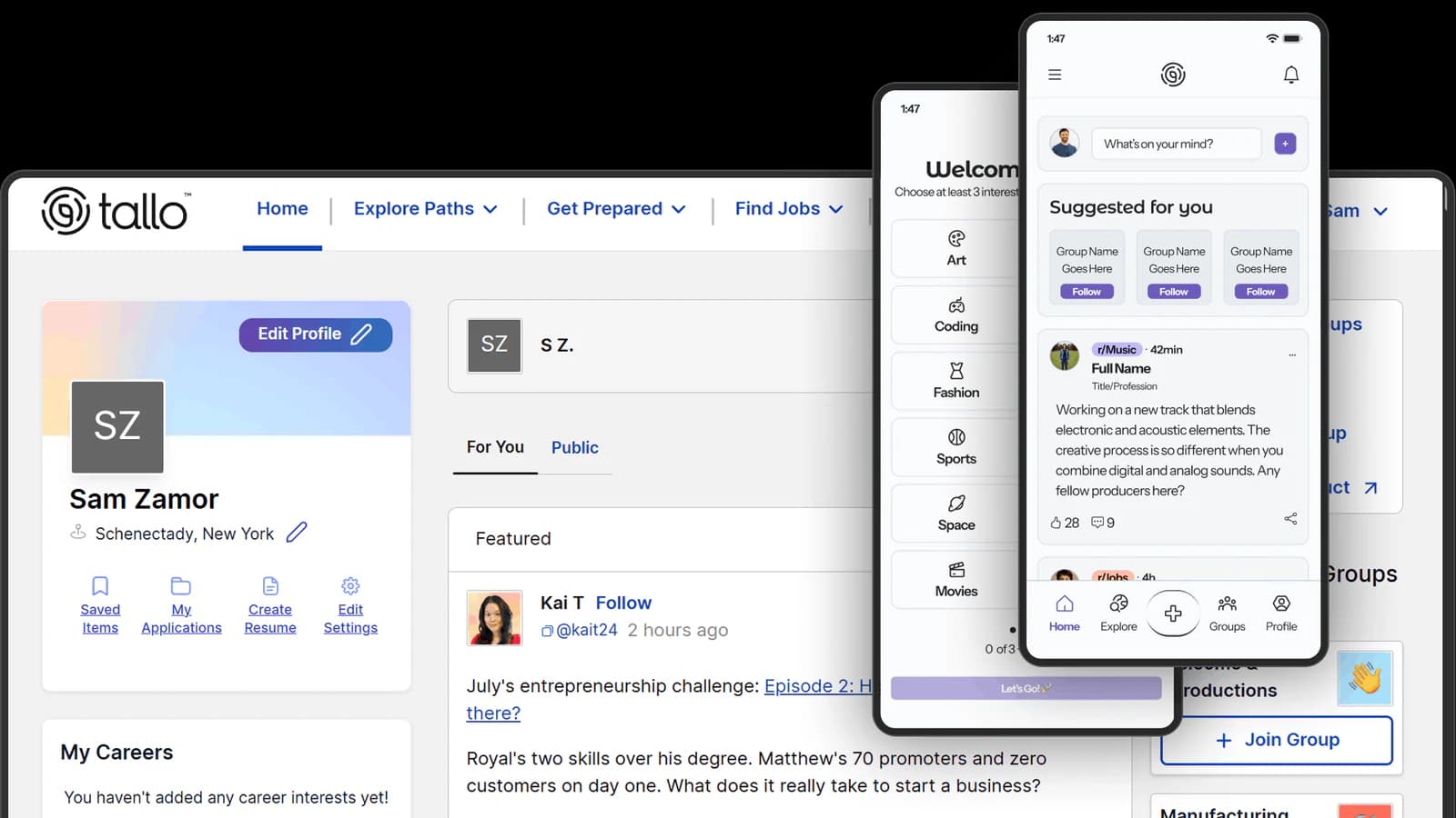 Tallo shown across desktop and mobile product views