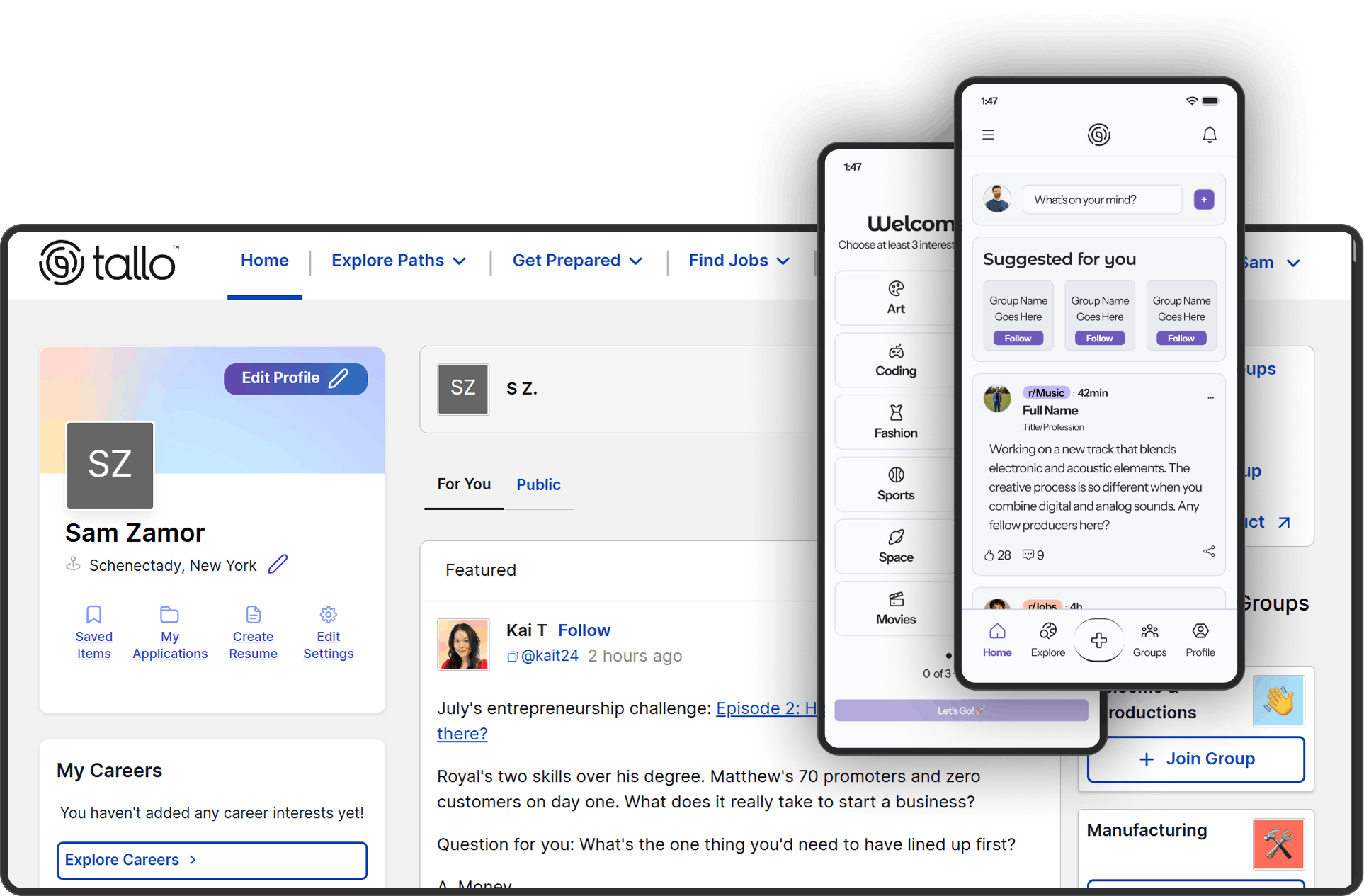 Tallo product experience shown across mobile and web portfolio screens